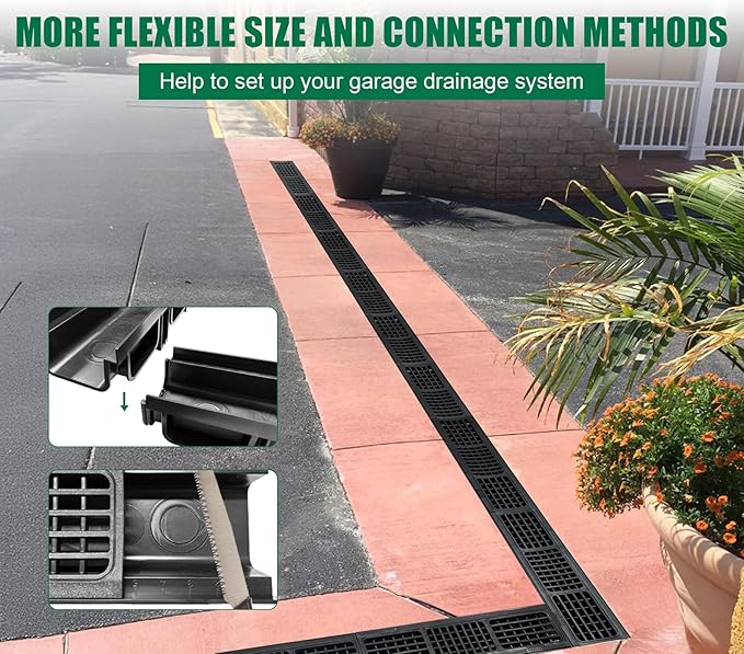 B Class Driveway Channel Drain with HDPE Grate-19.7Lx5.5Wx3.9H in. Shallow Profile Trench Drain System,2 Pack Total Length 39.4in,Heavy Duty Trench Drain for Garage,Parking Lot,Concrete