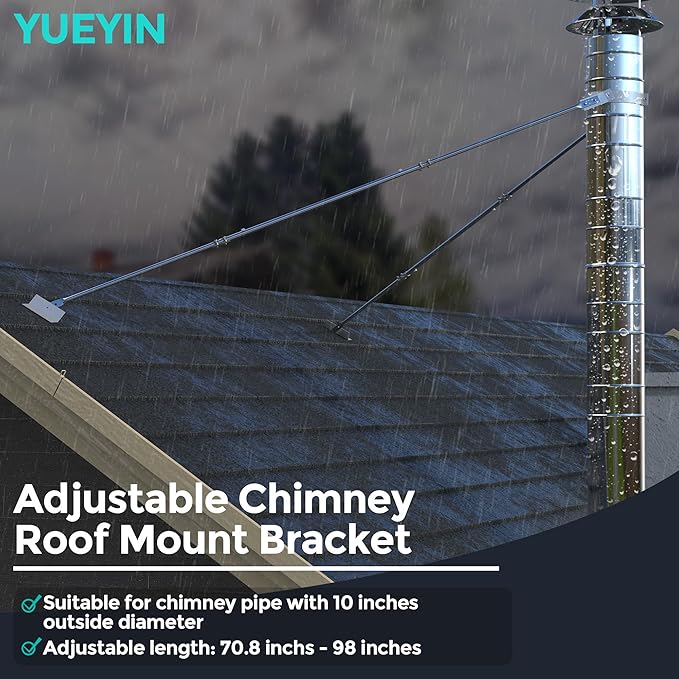 10" Extended Retractable Roof Chimney Stove Pipe Fixing Bracket, L/98", Compatible with 10" Diameter Chimney Pipe, Ensures Chimney Stability and Prevents Sway or Collapse, Silver