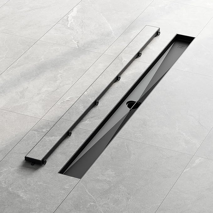 Neodrain Shiny Black 36 Linear Shower Drain, Linear Drain with 2-in-1 Flat & Tile Insert Cover, Rectangle Shower Floor Drain, Adjustable Leveling Feet, Hair Strainer, CUPC Certified(Glitter Black)