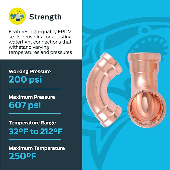 SharkBite 2-1/2 x 2-1/2 Inch 90 Degree Elbow, Copper Press Plumbing Fitting, UPR0267