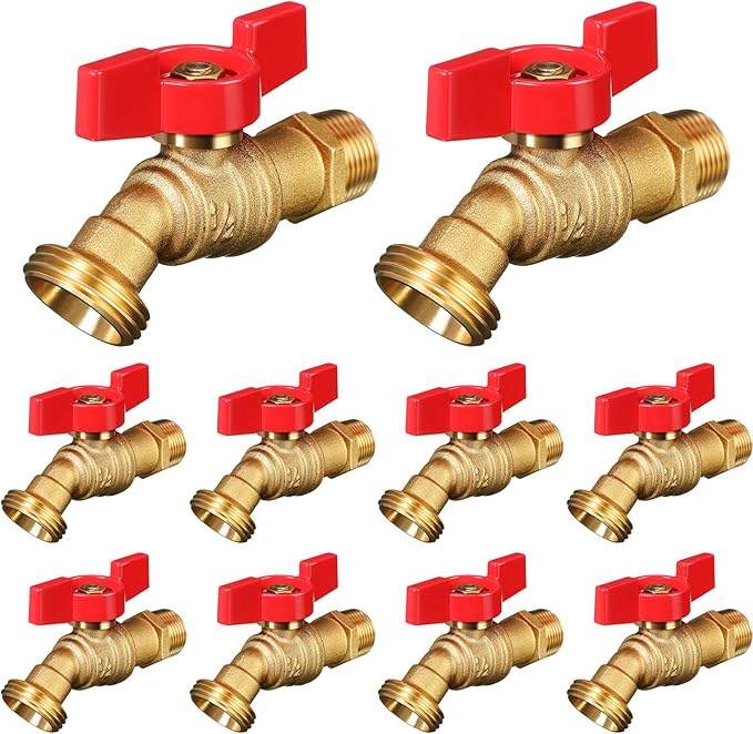VIHOSE 10 Pack Male Hose Bib Mip, 3/4" Mip x 3/4" Mht, 1/4 Turn Outdoor Brass Water Hose Spigot Heavy Duty Faucet Shut Off Valve for Garden Patio Outdoor(Red)