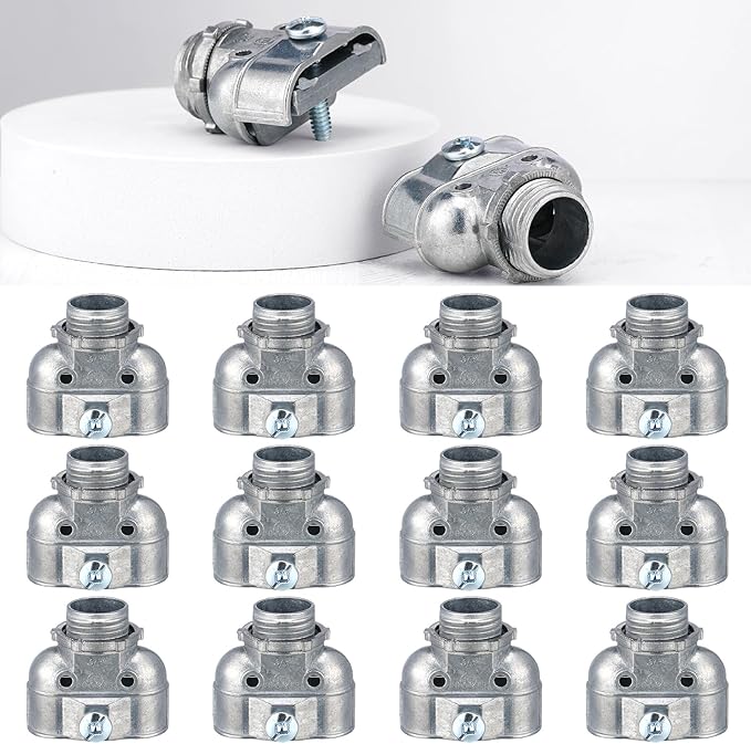 Tandefio 12 Pcs 3/8 Inch Flexible Conduit Metal Duplex Connector 90 Degree Flex Duplex Box Connector Zinc Die Cast Clamp Electrical Conduit Fittings for Protecting Cables