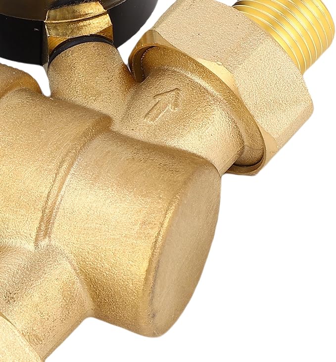 FTVOGUE Water Pressure Regulator Brass Adjustable with Pressure Dial Gauges 1 to 6 Bar Range for RV Home Plumbing System Reduction (3/4 inch (DN20))