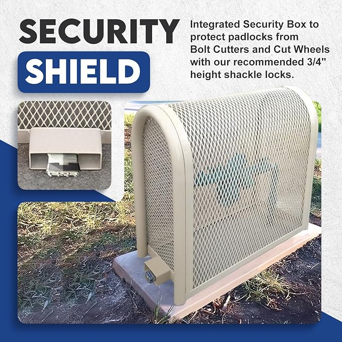 Steel Protection Backflow Preventer Security Cage for Outside - Small - Tan - Guardian Enclosures - Cage Dimensions, Internal 11 1/8″ W x 24″H x 23″ L, External 13 3/8″ W x 24″ H x 27 3/8″ L