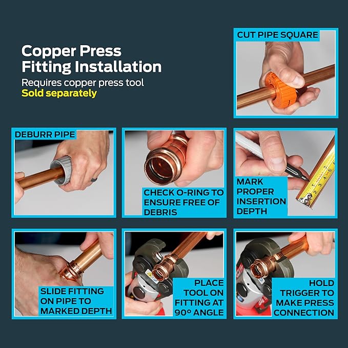SharkBite 1/2 x 1/2 Inch 90 Degree Elbow, Copper Press Plumbing Fitting, Pack of 5, UPR248X5