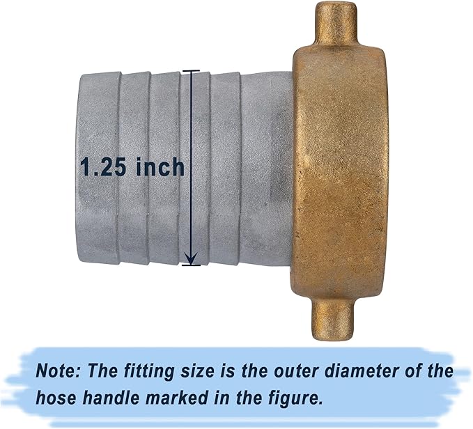 EASTRANS Aluminum Female Hose Fitting with Brass Nut, 1-1/4 inch Pin Lug Hose Shank Coupling with 1 Clamp