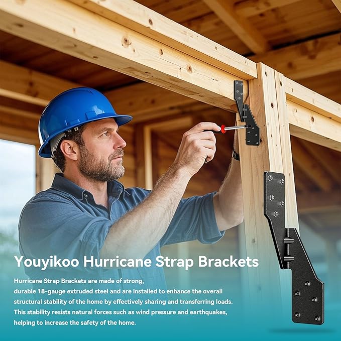 25 Pack Hurricane Ties for Rafters,Hurricane Straps Brackets with Strong Black Powder-Coated,Trusses/Rafters Ties,Rafter Hanger, H2.5A Right Tie 18-Gauge Extruded Steel Black