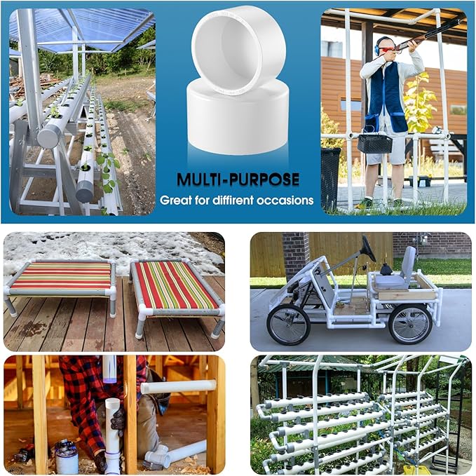 1-1/2" PVC Pipe End Cap Fitting, 12PCS SCH40 Furniture Grade PVC Pipe Plug Adapter, White Pipes Slip End Caps Sockets for Built Furniture DIY Garden Shelf
