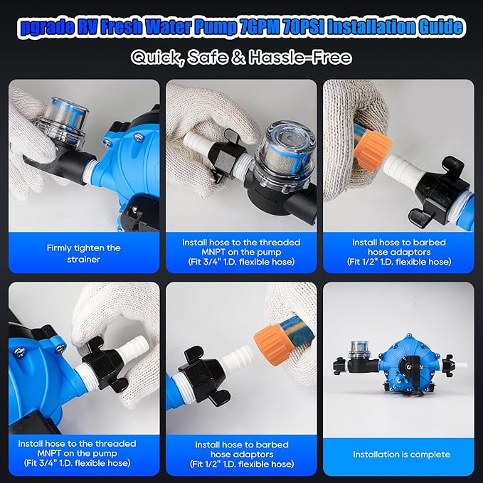 Upgraded 110V AC Fresh Water Pump, 7GPM 70PSI, Five Chamber Self-Priming Diaphragm Pump with Heavy Duty Pressure Switch & Strainer for RV, Marine，Home Water System, Irrigating & Industrial Settings