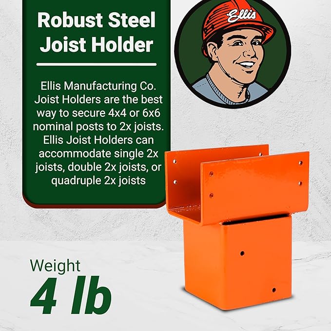 Ellis Manufacturing Company - Double 2x6 Joist Holder for 4x4 Post - Secure in Crawl Space - Metal Support, Wall Mount Bracket for Construction & Stability Applications