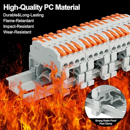 5Pcs DIN Terminal Blocks, 4 Conductor Compact Wire Conductor Splicing Connectors, KV223 Lever Wire Connectors for AWG 28-12, 600V 32A