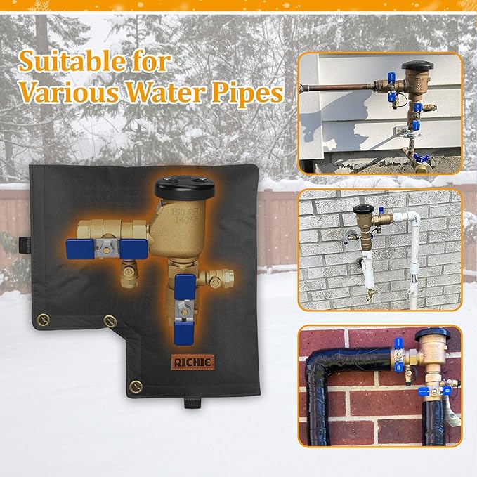 Backflow Preventer Insulated Cover (5°F) for Winter Freeze Protection, 13"W x 12"H Thickened Pressure Vacuum Breaker & Well Pump Cover, Outdoor Waterproof Insulation Pouch for Sprinkler Valve, Black
