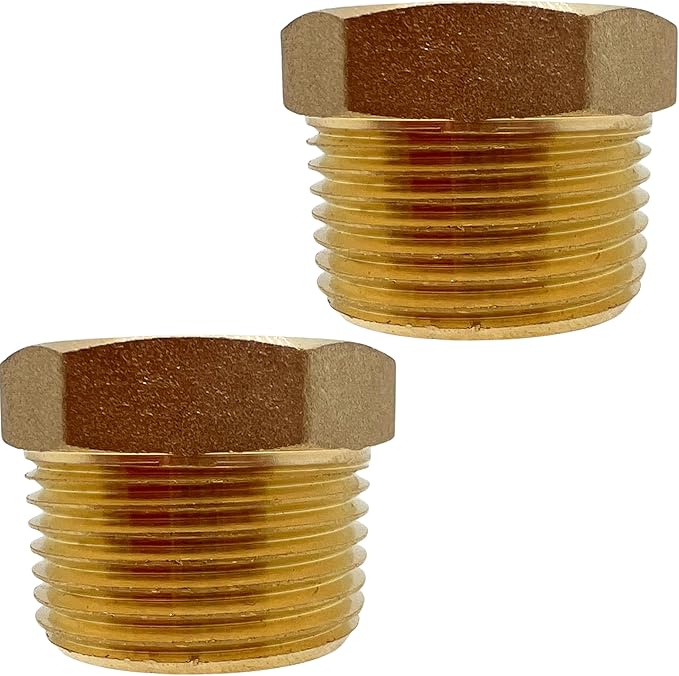 2 Pack Brass Pipe Plug 3/4" NPT Male Outer Hex Head Socket Plug Fitting for Plumbing by CX WONDERLAND