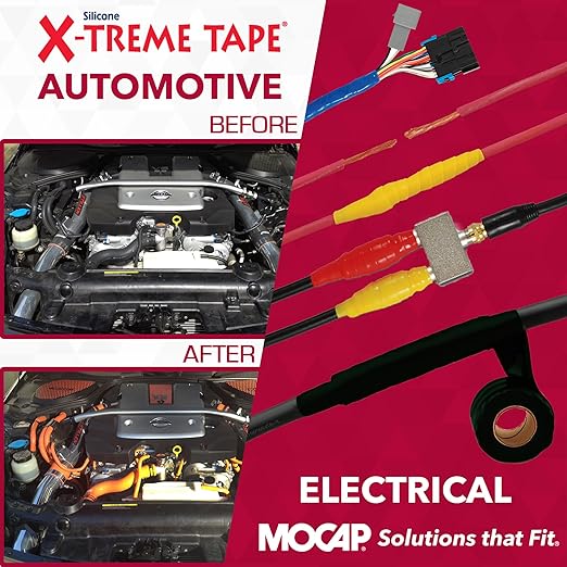 X-Treme Tape MOCAP Heavy Duty Electrical Tape, Self-Fusing Silicone Rubber, Waterproof & Insulating Flexible Tape, Electrical for Hose, Automotive, Outdoor & Repairs - 1" x 10ft Roll - Black