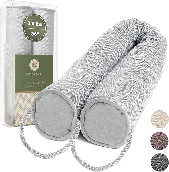 Under Door Draft Stopper and Blocker, Draft Guard for Doors and Windows, Decorative Fabric Cylinder Blocker Provides Weighted Door Insulation by DECOREALM (Grey, 36 Inches)