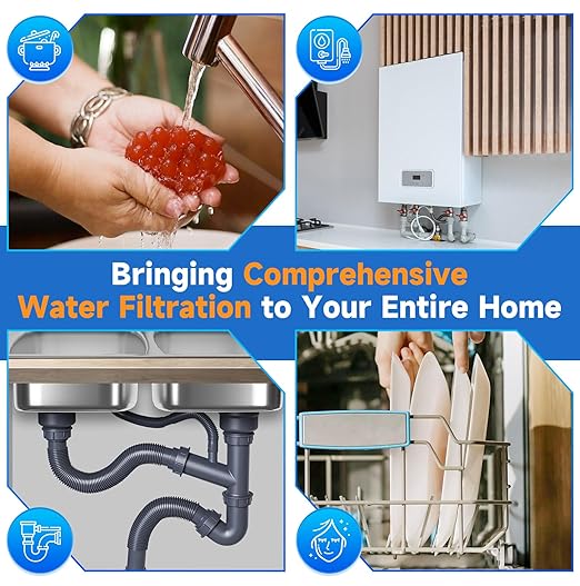 PUREPLUS 2-Stage Whole House Water Filtration System, Reduces Chlorine, Odor, Heavy Metals & Rust, with Pressure Gauges, 10" x 4.5" Clear Housing, 1" Inlet/Outlet, PP Sediment & KDF Carbon Filters