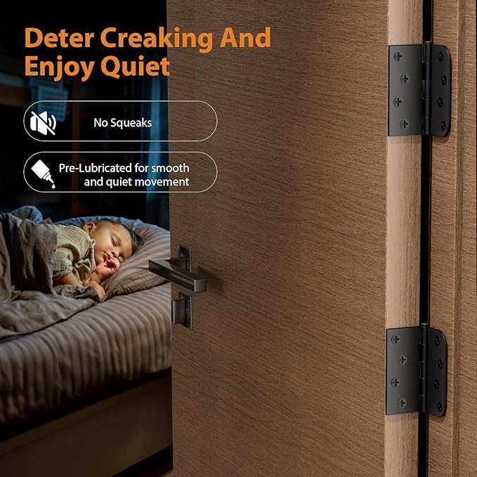 3 Pack Matte Black Door Hinges 4 Inch, Heavy Duty Exterior Hinges with Square & 5/8" Radius Corners, Quiet Removable Pin Design for Front & Back Residential Doors