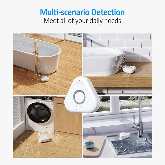 5 Pack Water Leak Detectors for Home, Stechro 4 Levels Adjustable Audio 0-120dB Water Sensor Alarm Leak Detector with Leak and Drip Alert, IP66 Water Leak Sensor for Basements Kitchen Sink Laundry