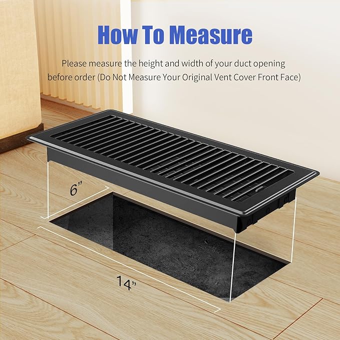 Floor Register Fits 6x14 and 14x6 Duct Opening - Floor Vent Covers with Heavy Duty Steel - Wide Adjustable Louvers for Maximum Airflow - Air Register Ideal for Home & Large Spaces - Black - 4 Pack