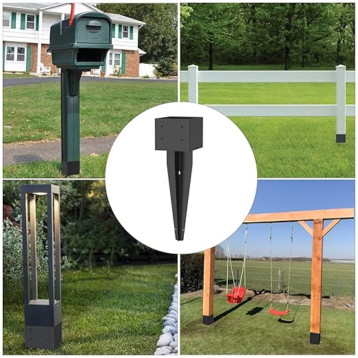 2 Pcs 6"x6" Fence Post Anchor Ground Spike 17"(Actual 5.6"x5.6") Heavy Duty Metal Fence Post Anchor with Black Powder-Coated for Deck,Fence,Porch,Railing,Mailbox