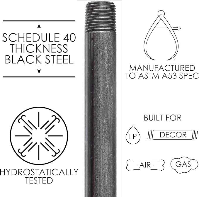 PIPE DÉCOR 1/2" x 1.5" Malleable Cast Iron Pipe Nipple, Pre Cut Connectors, Industrial Steel Grey Fits Standard Half Inch Black Threaded Pipes Nipples and Fittings, Vintage DIY Furniture, 10 Pack