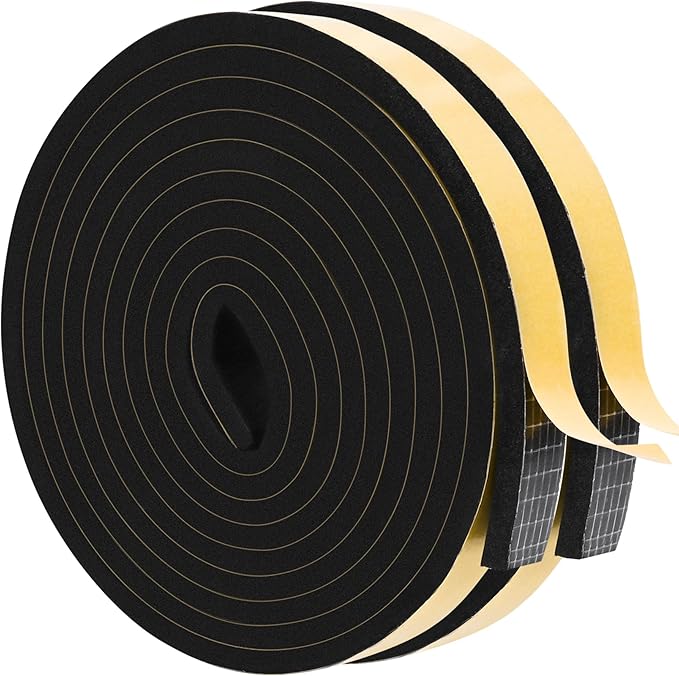 ToLanbbt Black Door Window Weather Stripping Self Adhesive Foam Tape High Density Foam Sealing Strip Window Insulation Weatherproof Gasket Tape 1" Wide X 1/4" Thick, 16.5 Ft X 2 Rolls, Total 33 Feet
