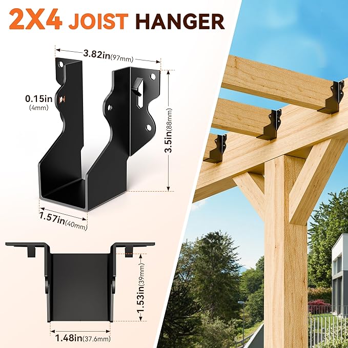 20 Pcs Black 2x4 Joist Hanger,LU24 18 Gauge Double Shear Face Mount Joist Hanger,Hurricane Ties for Rafters Tie Brackets Great for Floor Deck and Ceiling Joists