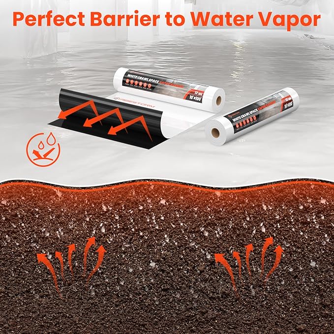 ABESTORM Crawl Space Vapor Barrier 12 Mil Film 10'x100' Thick Plastic Sheeting Drop Cloth Vapor Barrier Covering for Crawlspace, Encapsulation, Blackout Plastic Painters Tarp, Black and White Film