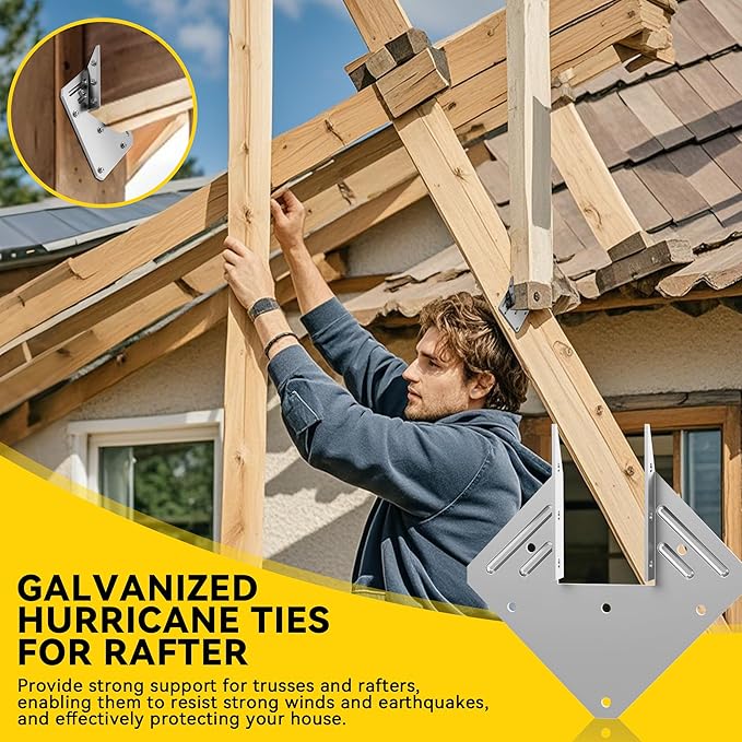 20pcs Hurricane Ties for Rafter 18-Gauge Hurricane Straps, Hot Dip Galvanized Rafter Ties Brackets Connectors for Roofing Trusses Wood Timber , Joist Hangers Truss Rafter Connector