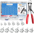 360Pcs 1/5" to 1" (5-25mm) Spring Band Hose Clamps Assortment Kit with Swivel Flat Hose Clamp Plier, SEKSUALA Constant Tension Steel Clamps for Fuel Lines, Silicone,Vacuum Hoses (Grey)