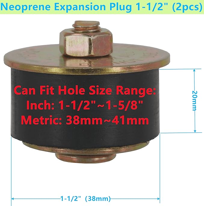 Automotive 2 pcs Neoprene Expansion Plug (1-1/2 inch to 1-5/8 inch) 38mm -41mm Rubber Freeze Plug
