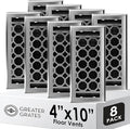 Floor Register 4x10 Vent Cover – 8 Pack – Heavy-Duty Steel, Rustproof & Walkable Grates, Easy Drop-in Install, Adjustable Air Supply Switch - Decorative Honeycomb Design, Brushed Nickel