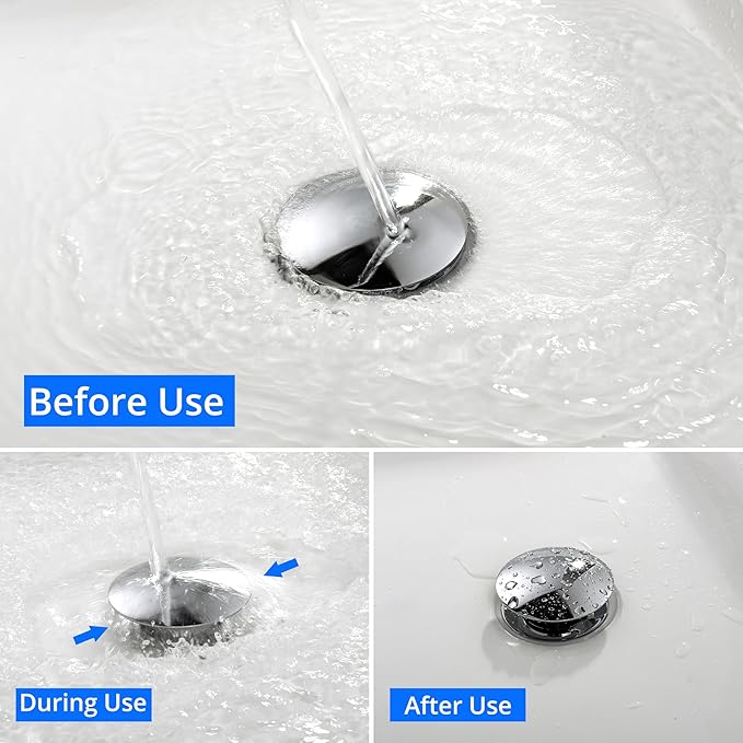 Bathroom Sink Pop Up Drain Kit Vessel Push Button Drain Stopper Assembly Vanity Sink Drain with Overflow, Polished Chrome