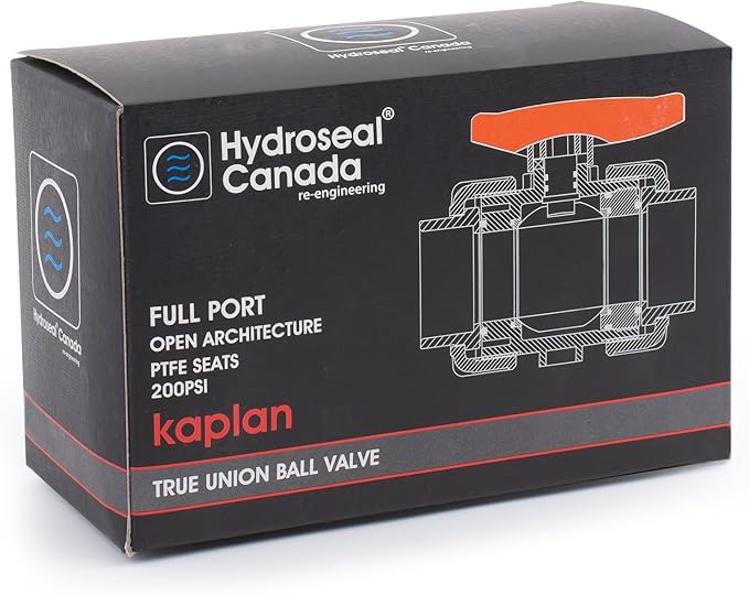HYDROSEAL Kaplan PVC 1 1/2" True Union Ball Valve with Full Port, ASTM F1970, EPDM O-Rings and Reversible PTFE Seats, Rated at 200 PSI @73F, Gray, 1 1/2 inch Socket (1 1/2")