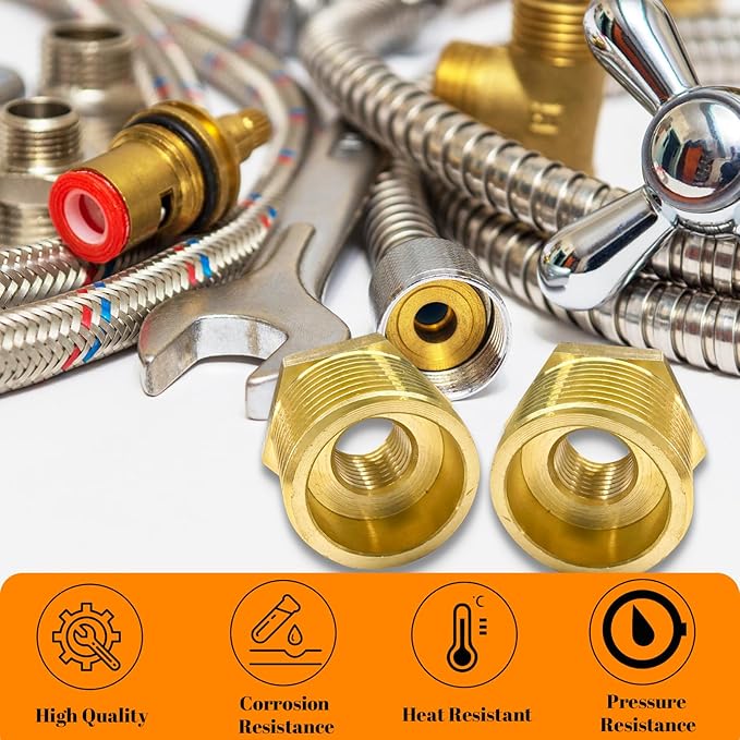 2 Pcs Brass Bushing 3/4" Male to 1/4" Female, 3/4" to 1/4" NPT Adapter Hex Brass Reducing Pipe Adapter Fitting Pipe Hose Tube Adapter Convert
