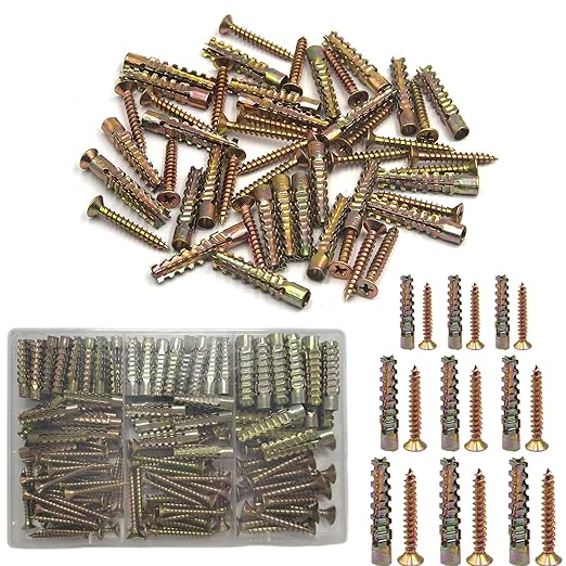 130pcs Tree Shaped Steel Wall Anchor with Screws for Hollow Wall, Concrete Wall, Plaster Wall and Wooden Wall，3 Sizes (5x30mm、 6x32mm、 8x38mm)