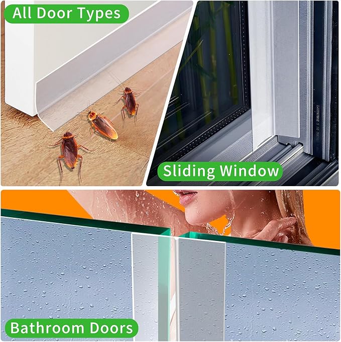 Weather Stripping Door Seal, Silicone Seal Strip for Door Frame Side, Window, Shower Bottom Seal, Strong Adhesive Door Draft Stopper for Weatherproofing and Noise Reduction, 1.8in Black