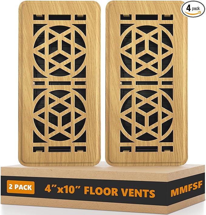 2 Pack Floor Vent Covers, Floor Register 4x10, Heavy Duty Walkable Steel Vent Cover, Adjustable Metal Decorative Vent Covers for Home Floor Ceiling or Sidewall Vent, Rust-Proof Finish (White Oak)