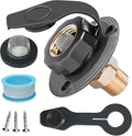 RV City Water Inlet with Check Valve – 3/4″ NH to 1/2″ NPT Brass, Matte Black Dust Cap