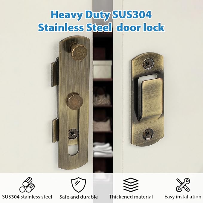 Alise 4 inch Flip Latch Gate Latches, Safety Door Lock for Barn Wood Fence Sliding French Doors,Heavy Duty SUS304 Stainless Steel Gate Hardware Bronze MS9500-Q