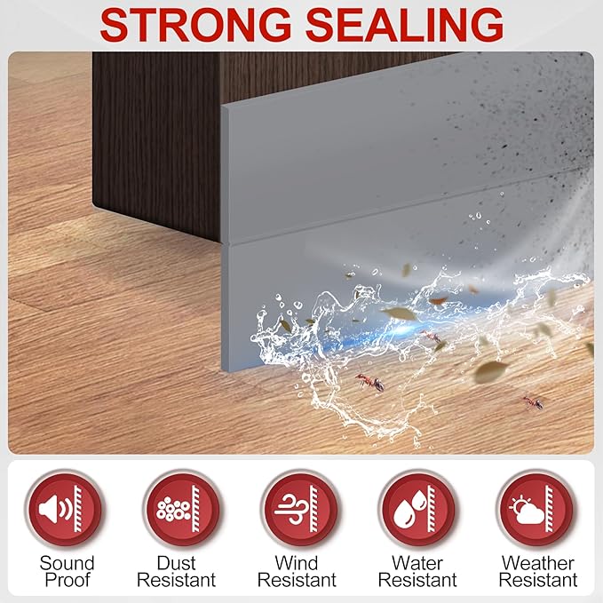MYFAMIREA Door Weather Stripping 2IN (W) x 10FT (L) Door Draft Stopper Seal Tape Silicone Seal Strip Self Adhesive Shower Sweep Insulation Tape Side Bottom Strip for Sliding Glass Window Gap, Gray