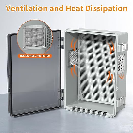 Joinfworld Vented Outdoor Enclosure Box, WiFi Enclosure Waterproof Electrical Box 11.8x6.7x5.6 Plastic Clear with Mounting Panel Stainless Steel Dust Screen