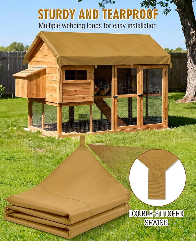 HIRALIY 20 Mil Heavy Duty Waterproof Tarp, 7x12ft Brown Tarpaulin with Reinforced Webbing Loops, Multipurpose Oxford Fabric Tarp for Firewood, Roof, Camping, Pool