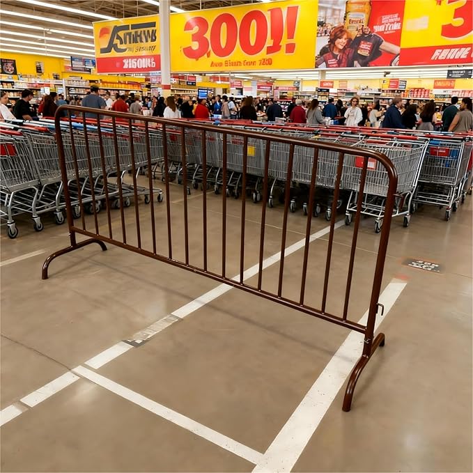 Interlocking Steel Barricade, 7 Ft. Heavy Duty Galvanized Metal Barricade, Interlocking Steel Road Barriers with with Bridge Feet Base, for Crowd Control Event Fencing Indoor/Outdoor, Brown