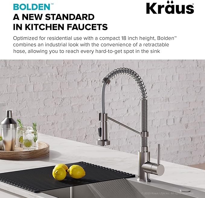 KRAUS Bolden Commercial Style Pull-Down Kitchen Faucet and Purita Water Filter Faucet Combo in Matte Black, KPF-3121-FF-100MB