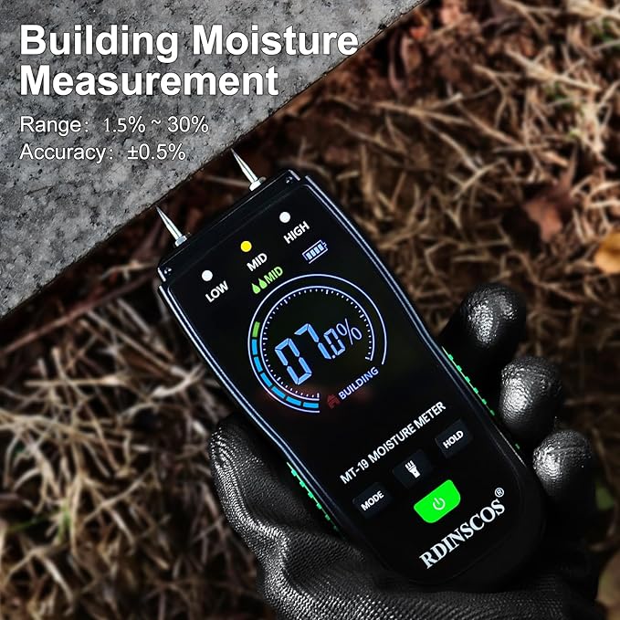 RDINSCOS Digital Moisture Meter – Wood Moisture Meter for Firewood, Drywall & Lumber | Pin-Type Moisture Detector for Woodworking, Home Inspection & Water Damage