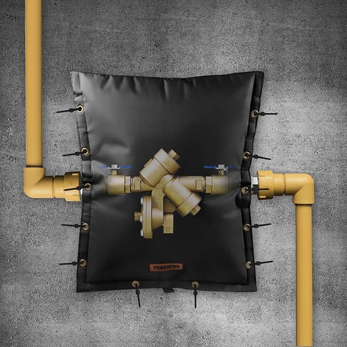 TOHONFOO 3-Way Opening Backflow Preventer Pipe Insulation Cover (5°F) - Irrigation Sprinkler Valve Cover - Water Well Pump Cover - Sturdy 5 Layers for Winter Freeze Protection (24" W x 24" H, Black)