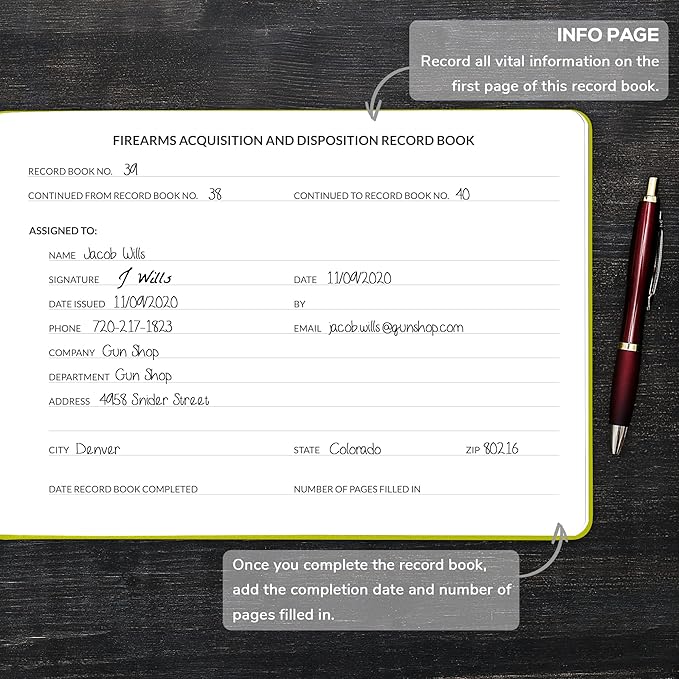 Skyline Firearms Acquisition & Disposition Record Book – Hardcover Gun Log Book for Firearm Dealers & Personal Use – Log Book for Receipt & Disposition Records, 10x7″(Olive Green)
