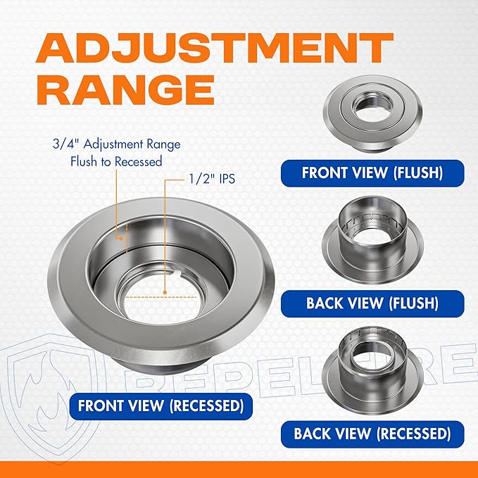 Recessed Fire Sprinkler Escutcheon 3/4 in. IPS - 2 Piece in Chrome Plated - Depth Adjustment Range up to 3/4 in. for Fire Sprinkler Trim
