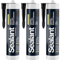 Jet Black Kitchen & Bathroom Sealant & Adhesive Hybrid Polymer | Superior to Silicone Caulk Sealant | Waterproof, Odorless, Paintable | Ideal for Around Bathtub, Shower, Kitchen - 300ml 3 Pack
